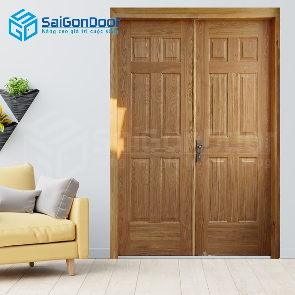 Cửa gỗ công nghiệp HDF Veneer 12A-Ash 2 canh